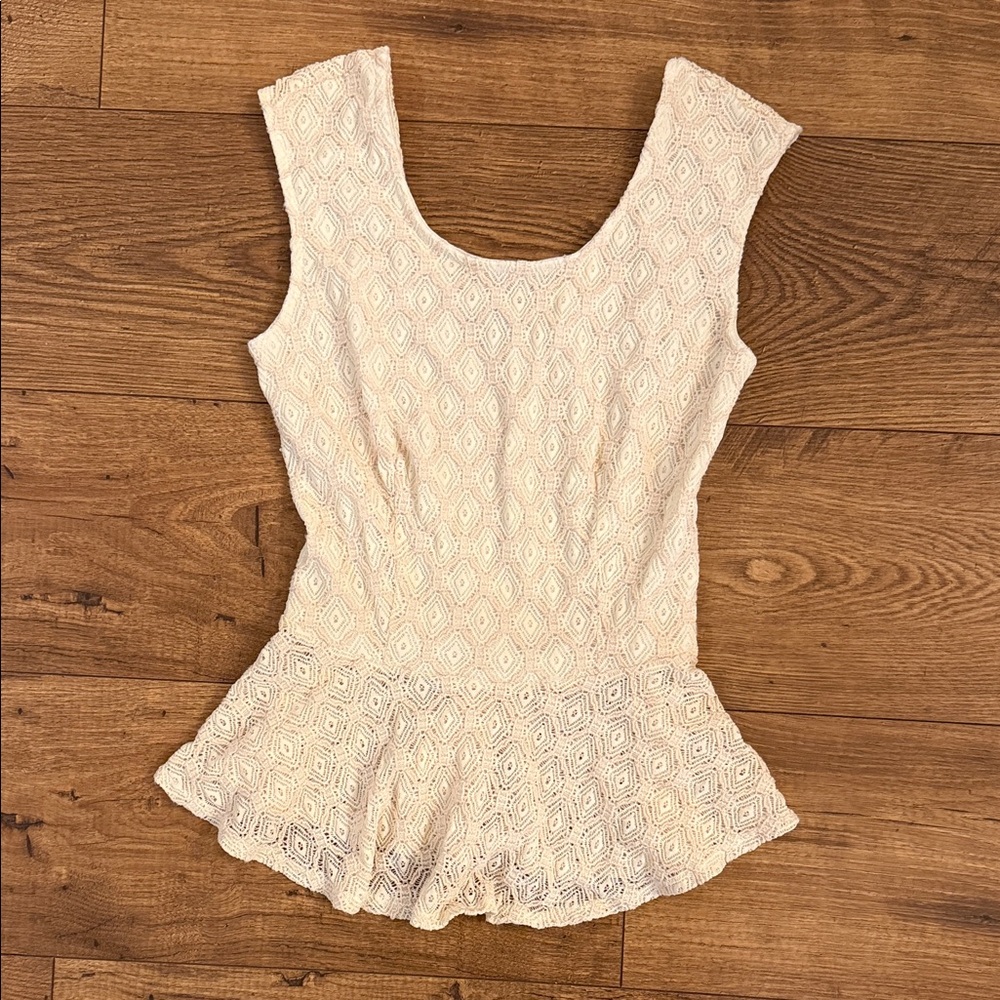 Elegant Cream Lace Peplum Top